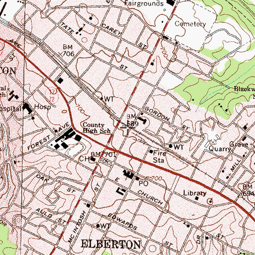 Topographic Map of Elbert County Fire Department Station 1, GA