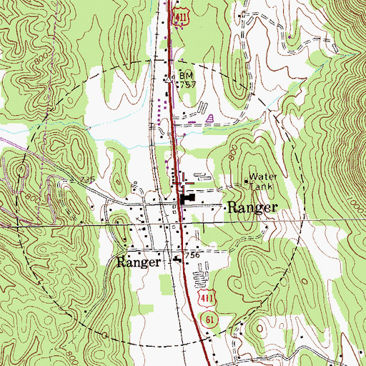 Topographic Map of Gordon County Fire / Rescue Department Station 10 Ranger, GA