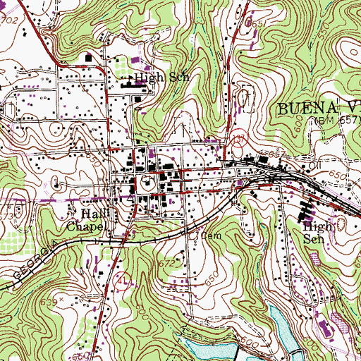 Topographic Map of Buena Vista Fire and Rescue Station, GA