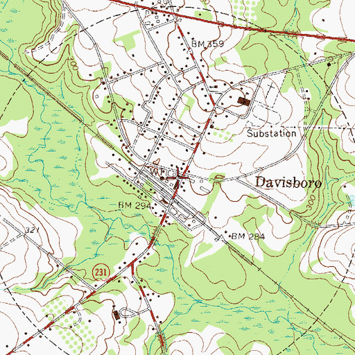 Topographic Map of Davisboro Volunteer Fire Department, GA