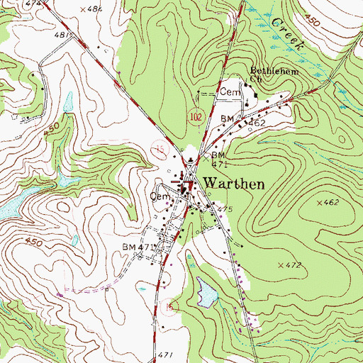 Topographic Map of Warthen Volunteer Fire Department, GA
