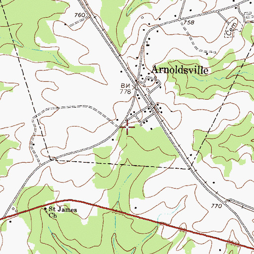 Topographic Map of Arnoldsville Volunteer Fire Department, GA