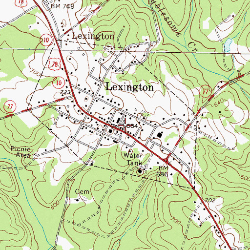 Topographic Map of Lexington Volunteer Fire Department, GA
