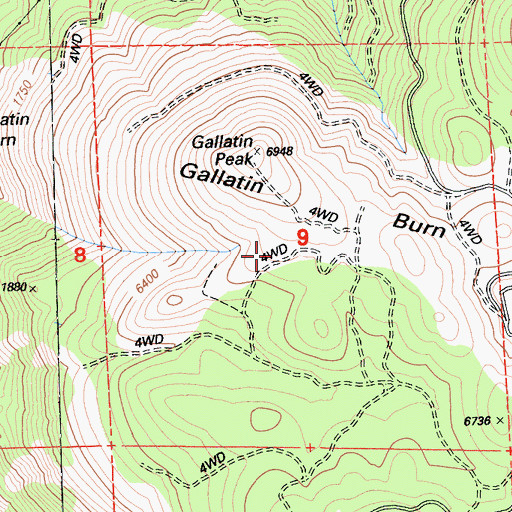 Topographic Map of Gallatin Burn, CA