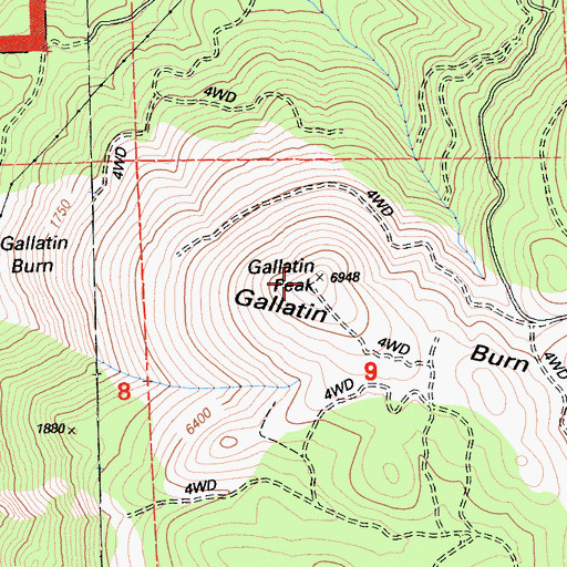 Topographic Map of Gallatin Peak, CA