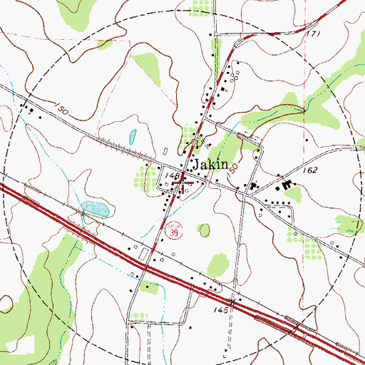 Topographic Map of Jakin Fire Department, GA