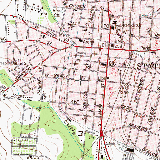 Topographic Map of Statesboro Fire Department Station 1, GA