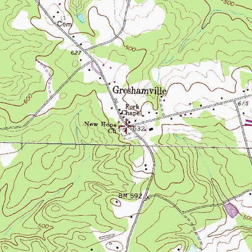 Topographic Map of Greshamville Fire Department, GA