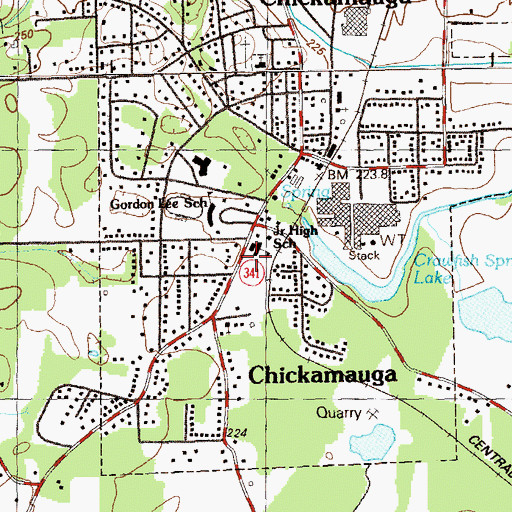Topographic Map of Walker County Emergency Services Fire Station 6, GA
