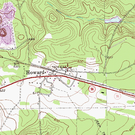 Topographic Map of Howard Volunteer Fire Department, GA