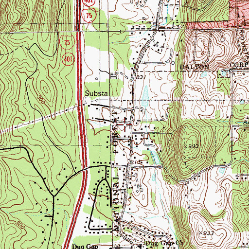 Topographic Map of Dalton Fire Department Station 4, GA