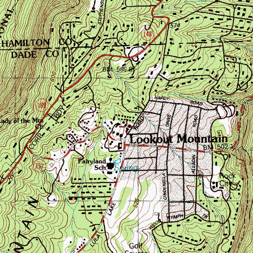 Topographic Map of Lookout Mountain Fire Department, GA