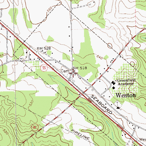 Topographic Map of Weston Volunteer Fire Department, GA
