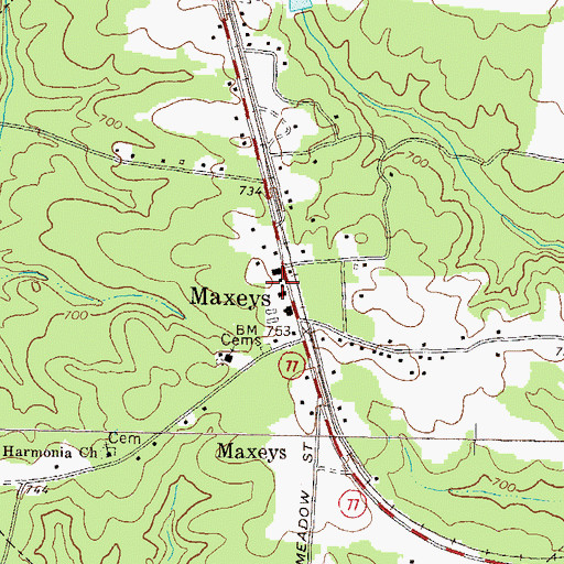 Topographic Map of Maxeys Volunteer Fire Department, GA