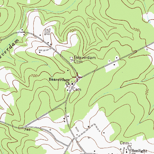 Topographic Map of Beaverdam Volunteer Fire Department, GA