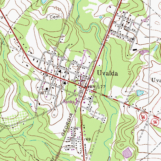 Topographic Map of Uvalda Volunteer Fire Department, GA
