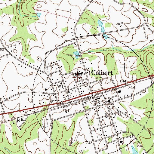 Topographic Map of Colbert Volunteer Fire Department, GA