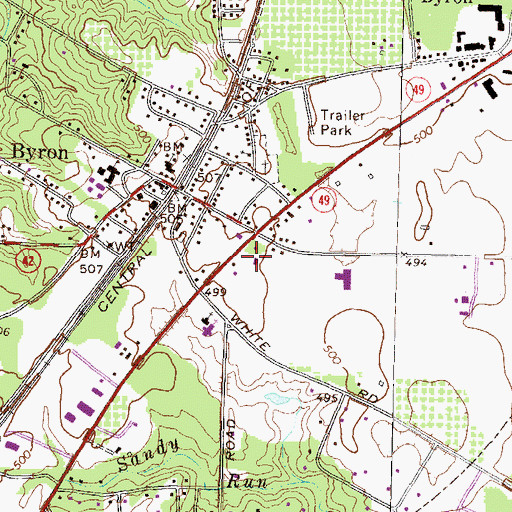 Topographic Map of Byron Volunteer Fire Department, GA