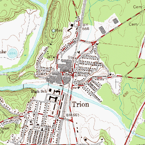 Topographic Map of Trion Fire Department, GA