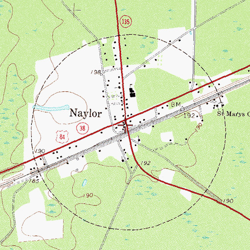 Topographic Map of Naylor Volunteer Fire Department, GA