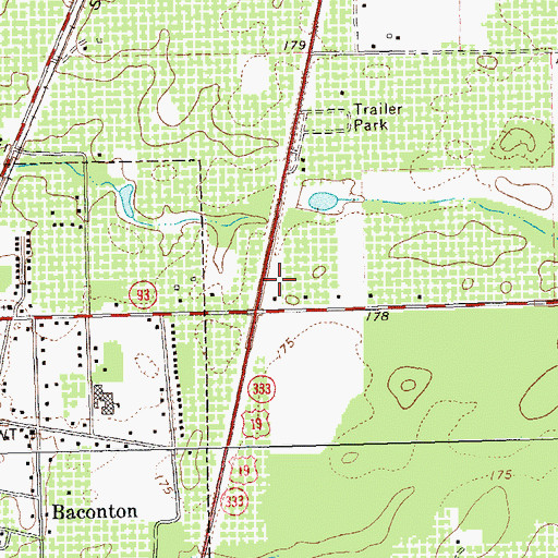 Topographic Map of Baconton Volunteer Fire Department, GA