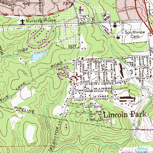 Topographic Map of Lincoln Park Volunteer Fire Department, GA
