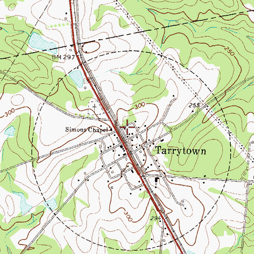 Topographic Map of Tarrytown Volunteer Fire Department, GA