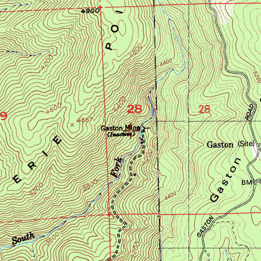 Topographic Map of Gaston Mine, CA