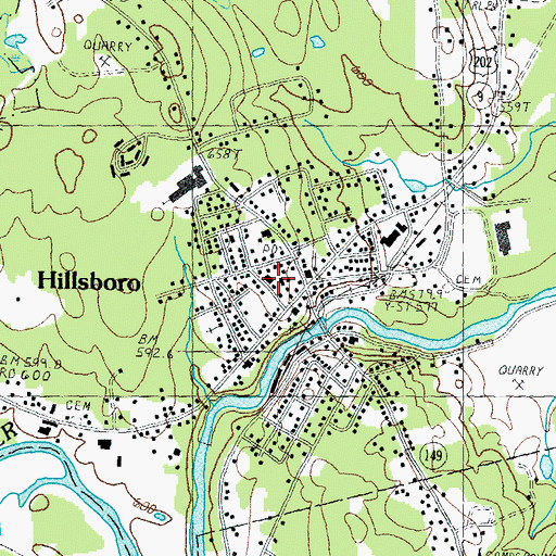 Topographic Map of Hillsboro Fire Department, NH