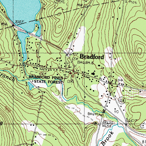 Topographic Map of Bradford Fire Department, NH