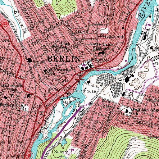 Topographic Map of Berlin Fire Department, NH