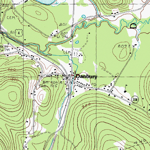 Topographic Map of Danbury Volunteer Fire Department, NH