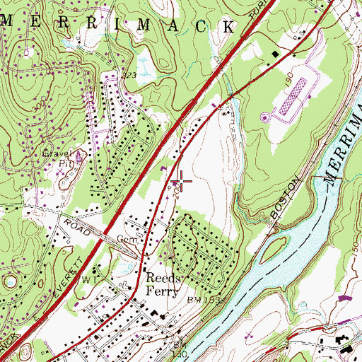 Topographic Map of Merrimack Fire Department Station 3, NH