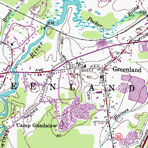 Topographic Map of Greenland Volunteer Fire Department, NH