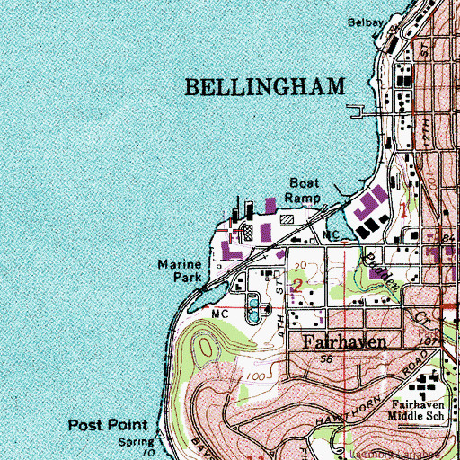 Topographic Map of Fairhaven Marine Industrial Park, WA