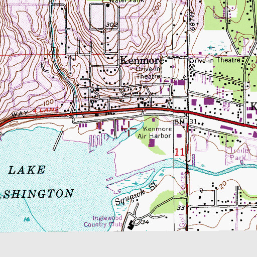Topographic Map of Kenmore Industrial Park, WA