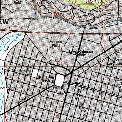 Topographic Map of Lower Columbia College Admissions Center, WA