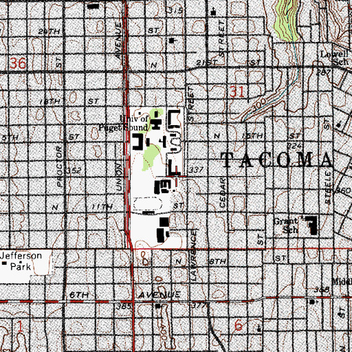 Topographic Map of University of Puget Sound Community Involvement and Action Center, WA