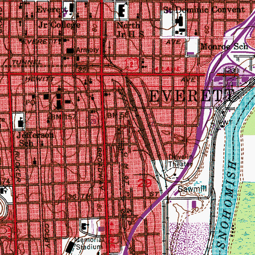 Topographic Map of Everett Transit Station, WA