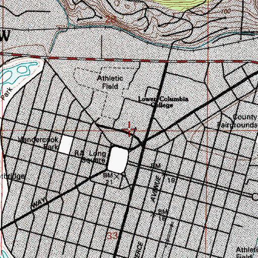 Topographic Map of Lower Columbia College Rose Center for the Arts, WA