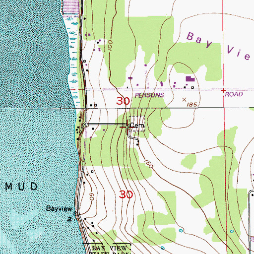 Topographic Map of Bay View Cemetery, WA