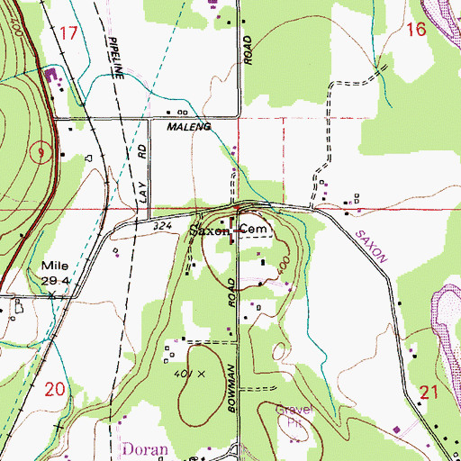 Topographic Map of Saxon Cemetery, WA