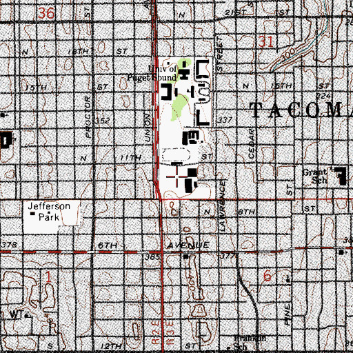 Topographic Map of University of Puget Sound Pamplin Sports Center, WA
