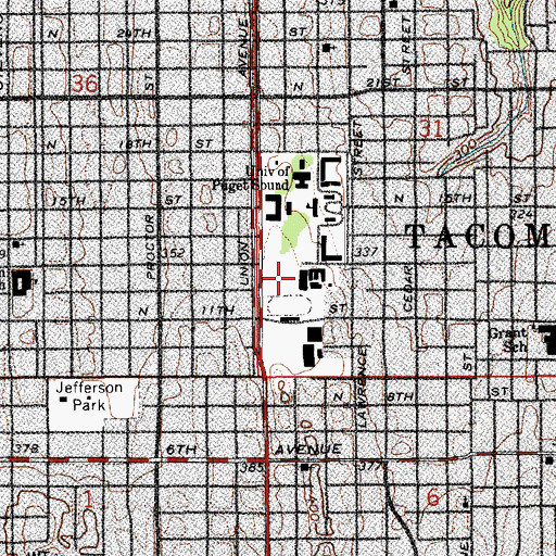 Topographic Map of University of Puget Sound Warner Gymnasium, WA