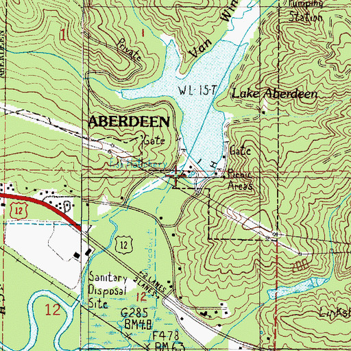 Topographic Map of Lake Aberdeen Hatchery, WA