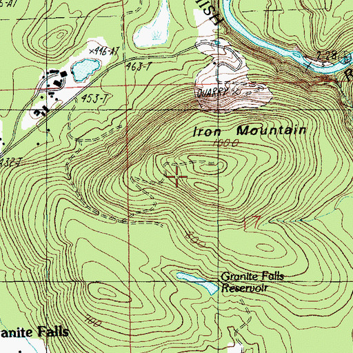 Topographic Map of Iron Mountain Quarry, WA