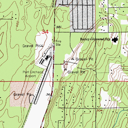 Topographic Map of West Oak Gravel Quarry, WA