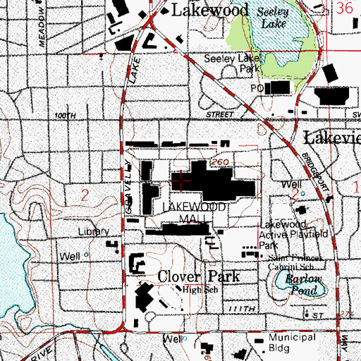 Topographic Map of Lakewood Towne Center, WA