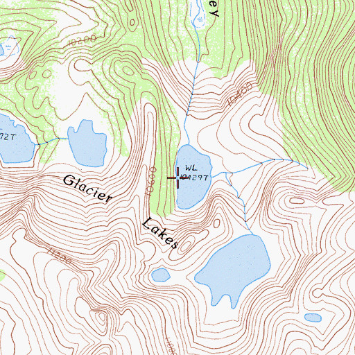 Topographic Map of Glacier Lakes, CA