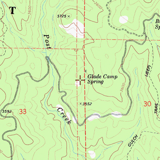Topographic Map of Glade Camp Spring, CA